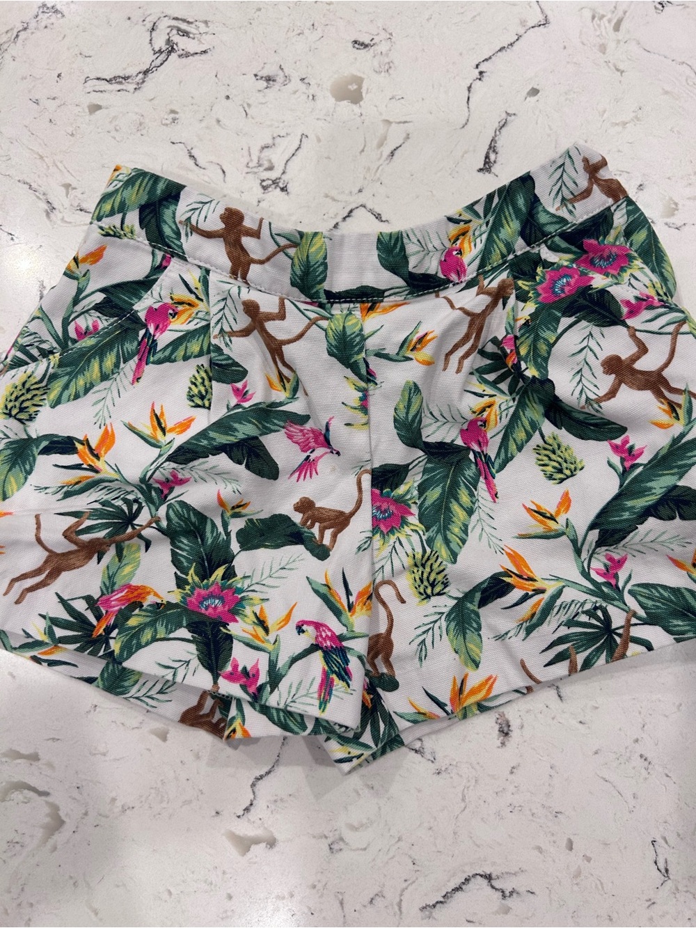 Janie and Jack Tropical Monkey & Leaf Print High-Waist Shorts - White